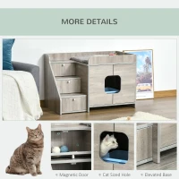 PawHut Hidden Litter Box Furniture Cat Washroom Decorative Kitten House Nightstand End Table Indoor with Multipurpose Ladder Cushion Oak(m-6)