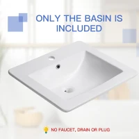 Kleankin 21.25"x 18.25" Bathroom Vessel Sink Modern Under Counter Bathroom Basin Ceramic Vanity Art Basin - White(m-4)