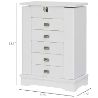 HOMCOM Tabletop Jewelry Box Beauty Organizer with Mirror, 6 Slot Shelves for Necklaces and Earrings, Lockable - White(m-3)