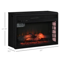 HOMCOM 27" Electric Fireplace Insert, Retro Recessed Fireplace Heater with Realistic Log Flame, Remote Control, and Adjustable Brightness, 1400W, Black(m-3)