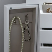 HOMCOM Tabletop Jewelry Box Beauty Organizer with Mirror, 6 Slot Shelves for Necklaces and Earrings, Lockable - White(m-9)