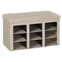 HOMCOM Modern Folding Shoe Storage Bench with Flipping Lid, Ottoman Bench for Bedroom & Hallway with 9 Cubes, Beige(m-1)