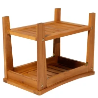 HOMCOM Acacia Wood Shower Bench Seat with Towel Shelf, 2-Tier Bathroom Spa Bathing Stool(m-4)