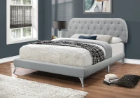 Monarch Queen Size Contemporary Upholstered Bed Frame with Padded Diamond Tufted Headboard and Curved Chrome Legs - Grey Linen Look(m-2)