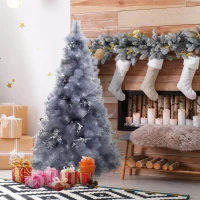 HOMCOM 5FT Christmas Tree Artificial Classic Tree Holiday Indoor Decoration, with Mental Support 222 Tips, Grey(m-1)