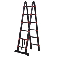 HOMCOM 12ft Aluminium Telescopic Extension Ladder, Heavy Duty Extendable Telescoping Ladder with Locking Mechanism, Non-slip Feet 330 Pound Capacity, EN131 Standard, Black(m-2)