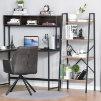 HOMCOM Wooden Metal 4 Tier Vintage Rustic Industrial Ladder Style Bookcase Shelf, Black/Vintage wood(m-9)