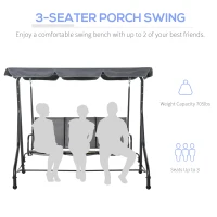 Outsunny 3-Seater Porch Swing Chair Outdoor Patio Bench for Deck with Adjustable Canopy, Padded Sling Fabric Seat(m-6)