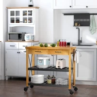 HOMCOM 46" Kitchen Island Cart Rolling Utility Cart with 2 Drawers, Open Storage Shelves & Handle Racks(m-7)