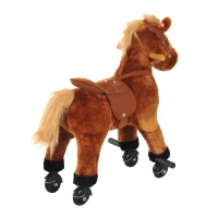 Qaba Kids Walking Pony Ride on Horse Rocking Toy Wheels & Footrest Neigh Sound, Brown(m-6)