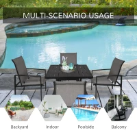 Outsunny 5-Piece Outdoor Patio Square Table Dining Set with 4 Stackable Chairs, Durable Steel Design, & Middle Umbrella Hole of 1.65'' or 1.5''(m-4)
