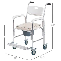 HOMCOM Personal Mobility Durable Waterproof Shower Accessible Transport Commode Medical Rolling Chair(m-3)