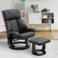HOMCOM Massage Recliner Chair with Ottoman, 360° Swivel Recliner and Footstool, PU Leather Reclining Chair with Side Pocket and Remote Control, Black(m-2)