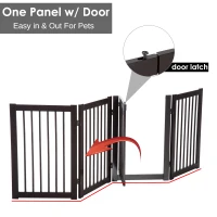 PawHut Free Standing Wooden Pet Gate Indoor Dog Barrier Foldable Step Over Doorway Fence Safety Gate with Open Door Z Shape 4 Panel(m-5)