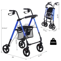 HOMCOM Foldable Medical Rollator Walker With Storage and Seat  Wheelchair(m-3)