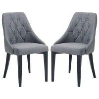 HOMCOM Set of 2 Modern Style Dining Chairs, Button Tufted High Back Side Chairs with Upholstered Seat, Steel Legs for Living Room, Kitchen, Study, Dark Grey(m-2)