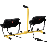 HOMCOM 14,000 Lumen Dual Head LED Work Lights Weather Resistant with Telescoping Adjustable Tripod Stand, Rotating Lamps(m-10)