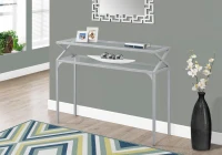 Monarch 42" Contemporary Tempered Glass Top 2-Tier Metal Framed Accent Console Table - Silver Finish(m-2)