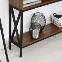 HOMCOM Industrial Style Entryway Console Table Desk with Shelf for Living Room, or Bedroom, Walnut Wood Grain and Black(m-14)