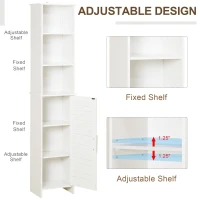 kleankin Tall Bathroom Floor Cabinet, Freestanding Linen Tower with Adjustable Shelf and Cupboard, Narrow Side Storage Organizer, White(m-5)