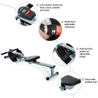 Soozier Rowing Machine 12 Level Resistance Cardio Workout Exercise Glider Rower w/ LCD Monitor Grey/Black(m-2)