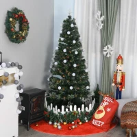 HOMCOM 6ft Christmas Tree Pre-Lit Artificial with Pink and Yellow Fiber-Optic Ball LED Lights(m-9)