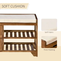 HOMCOM Compact Rustic Padded Wooden Shoe Rack Bench Organizer With Drawers - Coffee Woodgrain(m-5)