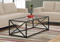 Monarch 44" Contemporary Tempered Glass Coffee Table with X-Design Metal Base - Black Nickel(m-2)