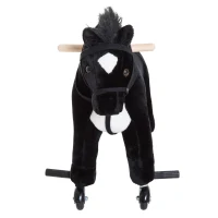 Qaba Kids Interactive Plush Mechanical Walking Ride On Horse Toy with Wheels - Black(m-9)