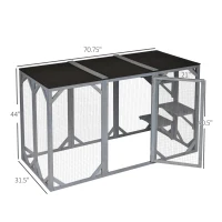 PawHut 71" x 32" x 44" Large Wooden Outdoor Cat Enclosure Catio Cage With 3 Platforms, Gray(m-4)