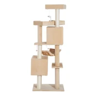 Pawhut 65.2 Inch Cat Tree Scratching Post Pet Furniture with Condo, Hammock, Toy - Beige(m-11)