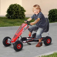 Aosom Pedal Go Kart, 4 Wheels Pedal Ride On for Boys & Girls with Rubber Wheels, Adjustable Seat & Sharp Handling - Red(m-2)