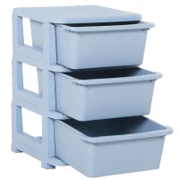 Qaba Kids Storage Unit Dresser Tower with Drawers 3 Tier Chest Toy Organizer for Bedroom Nursery Kindergarten Livingroom Blue(m-2)
