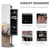 HOMCOM Full Length Glass Mirror with Hidden Jewelry Cabinet and Pine Wood Clothing Rack, Dark Grey(m-6)