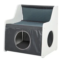 PawHut Cat House Two-tier Cat Condo Tree Tower Pet Furniture Kitty Small House for Indoor Living Room with Scratcher Pad Grey(m-2)