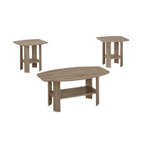 Monarch 3 Piece Contemporary Shelved Wood-Look Coffee Table / Two Matching End Tables Set - Dark Taupe(m-1)
