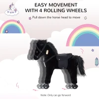 Qaba Kids Interactive Plush Mechanical Walking Ride On Horse Toy with Wheels - Black(m-6)