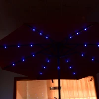 Outsunny 9' Solar LED Patio Outdoor Umbrella for Garden and Market, Sunshade, Beach Parasol Steel, Wine Red(m-8)
