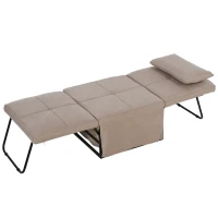 HOMCOM 4-in-1 Multi Function Folding Single Sofa Bed with Retractable Footrest, Convertible Sleeper with Adjustable Backrest For Living Room and Small Spaces, Light Coffee(m-11)