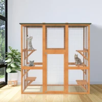 PawHut Outdoor Cat House Big Catio Wooden Feral Cat Shelter Enclosure with Large Spacious Interior, 6 High Ledges, Weather Protection Asphalt Roof, 71" L, Orange(m-9)