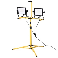 HOMCOM 14,000 Lumen Dual Head LED Work Lights Weather Resistant with Telescoping Adjustable Tripod Stand, Rotating Lamps(m-9)