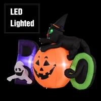 HOMCOM 5.5' Lighted Inflatable Outdoor Halloween Yard Decoration - Boo Black Cat Ghost Pumpkin(m-4)