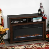 HOMCOM 43.75" W x 31.5" H Electric Fireplace Mantel TV Stand, Media Console Center Cabinet with Two Shelves and Remote Control, Brown(m-12)