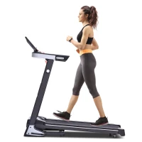 Soozier 2.0 HP Electric Folding Treadmill Machine 16'' Wide Tread Belt w/ LED Display 12 Pre-Set Programs 7.5 MPH Max Speed w/ Cup Holder & Mobile Phone Space - Black(m-2)