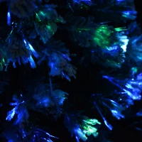 HOMCOM 5ft Xmas Tree Pre-Lit LED Optic Fiber with Top Star Christmas Tree Fireproof Snowy Artificial Tree w/ Stand Green/White(m-6)