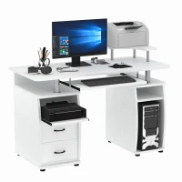 HOMCOM Multi-Function Computer Desk Home Office Workstation with Sliding Keyboard Tray, Elevated Shelf, Drawers and CPU Stand, White(m-16)