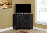 Monarch 42" Wood Grain-Look Space Saving Glass Cabinet Door Corner Console TV Stand - Cappuccino Brown Finish(m-2)