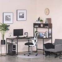 HOMCOM L-Shaped Home Office Desk with Bottom Tower Shelf, 3 Cube Shelves, Computer Writing Desk with Metal Frame, Walnut Brown(m-8)