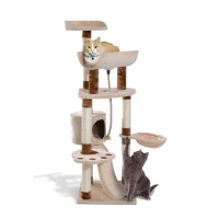 PawHut 57" Cat Tree Tower Furniture Kitty Pet Play Scratching Post W/ Condo, Beige(m-1)