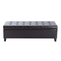 Open Box HomCom Large 51” Tufted Faux Leather Ottoman Storage Bench - Dark Brown(m-4)
